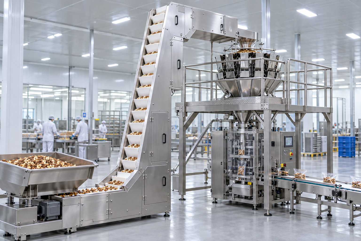 ZKJ系列斗式提升供料机应用场景:坚果与食品包装供料